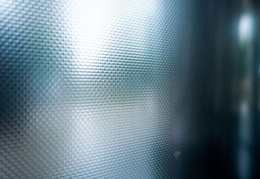 Pinhead textured designed glass close-up