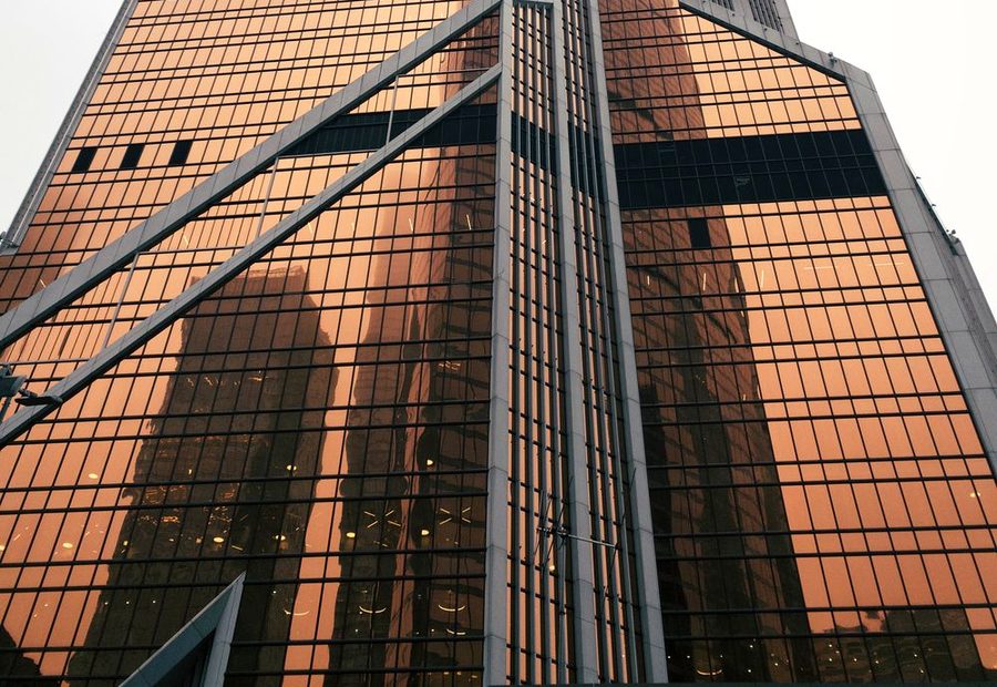 Bronze tinted glass tower facade